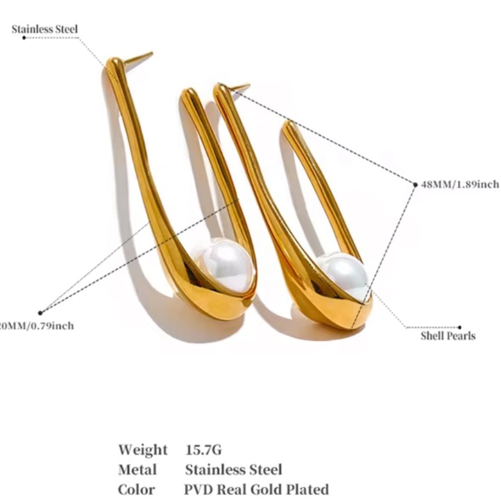 ✨ Elegant Gold Drop Earrings with Pearl Accent - Picture 3 of 7